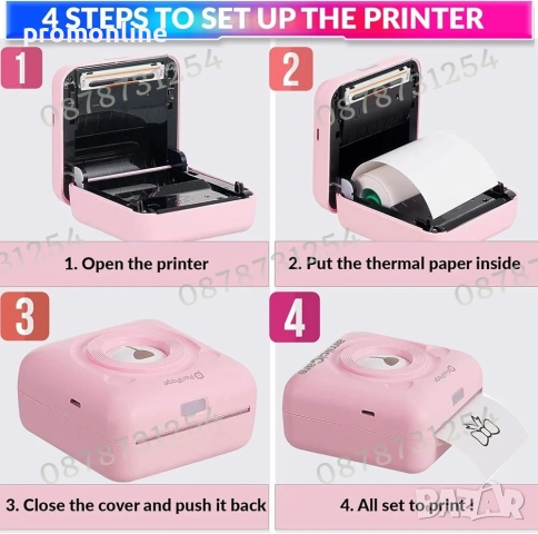 Мини Преносим Принтер за Печат с Безжична Връзка, Bluetooth, Android, снимка 4 - Принтери, копири, скенери - 52596518