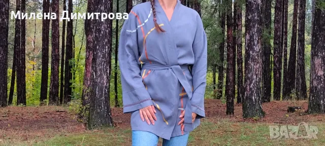 Ръчно рисувано ленено кимоно , снимка 8 - Сака - 48879765