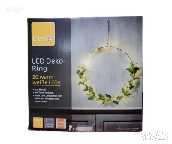 LED декоративен пръстен 20 топли бели светодиода, снимка 4 - Соларни лампи - 49064309