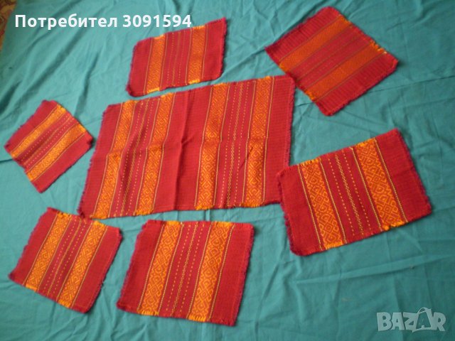 Традиционна червена  българска покривка с 6 салфетки  Българска шевица
