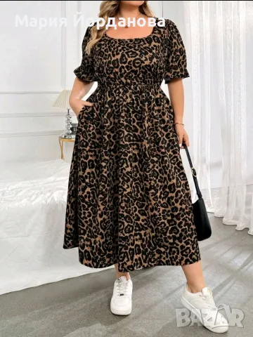 SHEIN 8XL Елегантна ежедневна бохо рокля голям размер с леопардов принт и къс ръкав 