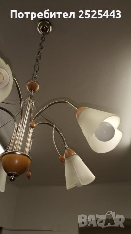 Абажур (полилей) - метален с дървени елементи   - с 5х3 W - Нови LED крушки Е14 - 3000К топло бяло, снимка 8 - Полилеи - 39494665