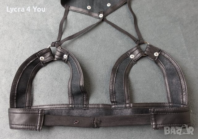 S кожен сутиен с отворени чашки и нашийник с ластични ленти, снимка 10 - Бельо - 40393903