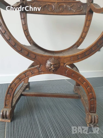 Много стар френски дървен стол-седло/орех/ръчна дърворезба/82см/19-ти век, снимка 5 - Антикварни и старинни предмети - 51301999