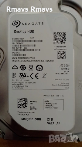 Хард диск HDD 2TB 3.5" Seagate 100% здраве, sata3, снимка 2 - Твърди дискове - 53677837