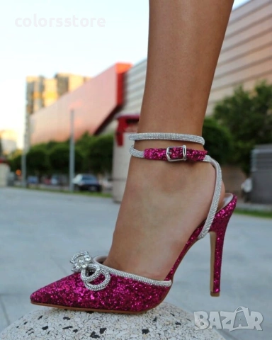 Сандали на ток - циклама брокат - BY22

, снимка 2 - Сандали - 37117798