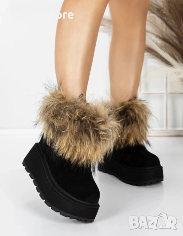 Боти на платформа - черен ЕСТЕСТВЕН велур с бежов ЕСТЕСТВЕН косъм - 3ASJN73 , снимка 2 - Дамски боти - 52522762