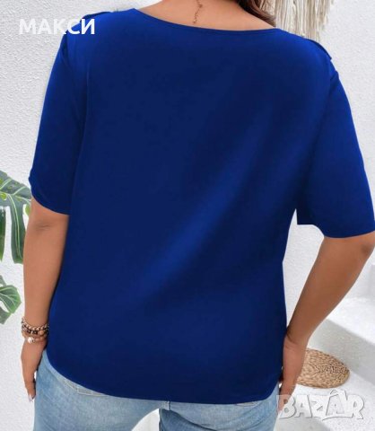 Красива  блуза с перли, дантела и къдрички в кралско синьо, снимка 2 - Туники - 40253838