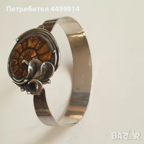 Стара сребърна гривна с Амонит, снимка 12 - Гривни - 50656338