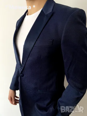 Елегантен мъжки син костюм Теодор (Slim Fit) – отлично състояние, снимка 6 - Костюми - 48926465