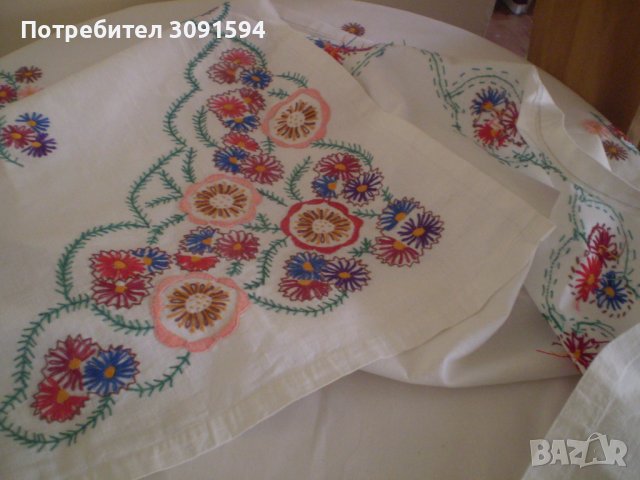 Стара ръчно бродирана памучна  покривка за маса , снимка 7 - Антикварни и старинни предмети - 38809894