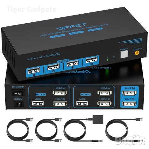 CMSTEDCD SW220S HDMI KVM Switch 2 компютъра / 2 монитора – 4K 60Hz, Dual Monitor, USB 2.0