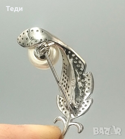 Сребърна брошка с перла ” Капчица роса”, снимка 3 - Колиета, медальони, синджири - 36071973