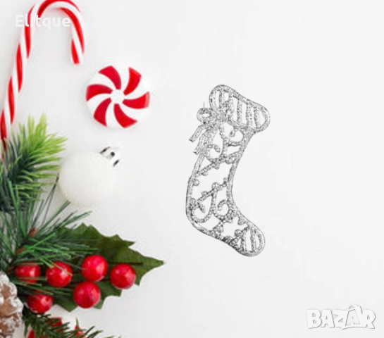 Коледна блестяща украса за елха във форма на Коледен чорап, снимка 5 - Други стоки за дома - 52805413