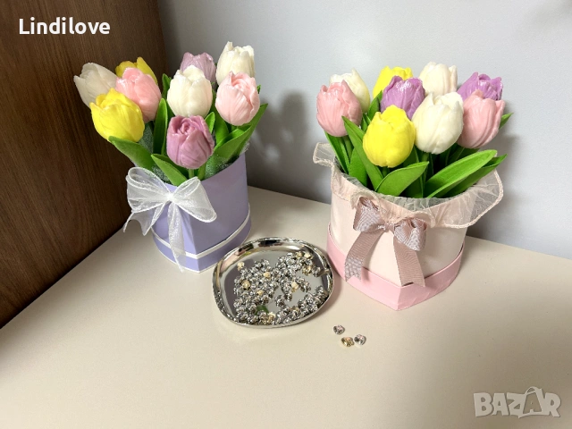 Букет Восъчни цветя Натурален Соев восък, снимка 3 - Декорация за дома - 53565722