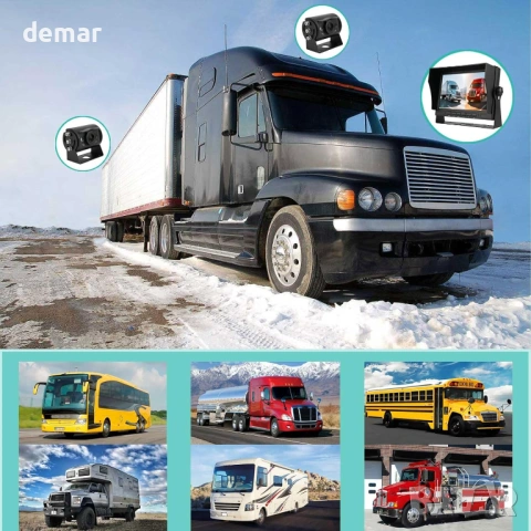 AHD 1080P камери за заден ход, 7-инчов монитор с 2 разделени екрана, 12V-24V, снимка 2 - Аксесоари и консумативи - 53826025