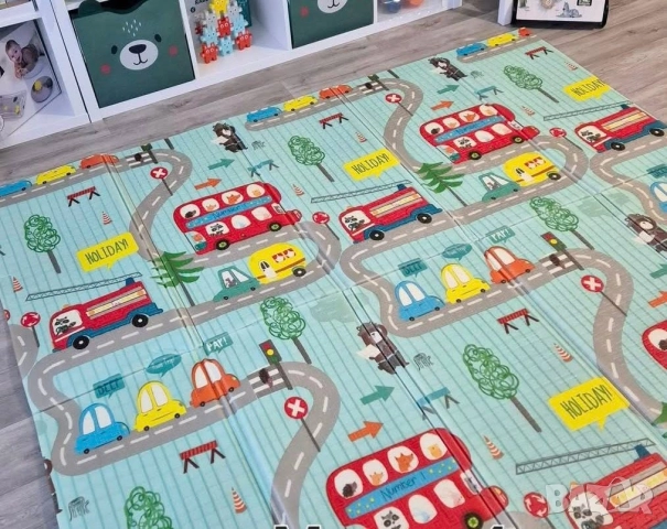 Двулицево меко килимче за игра XPE пяна 200х180см Писта