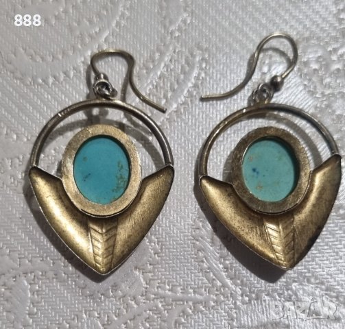 Vintage сребърни обеци с тюркоази и позлата , снимка 6 - Обеци - 44185247
