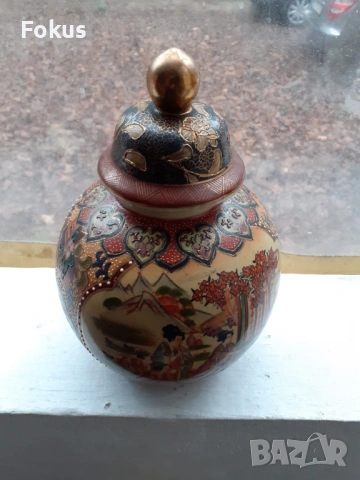 Голяма стара антикварна ваза Сатцума Satsuma порцелан буркан, снимка 7 - Антикварни и старинни предмети - 53445199