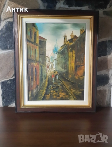 Красива Стара Картина Уличен Пейзаж Живопис Маслени Бои на Платно, снимка 10 - Антикварни и старинни предмети - 52908859