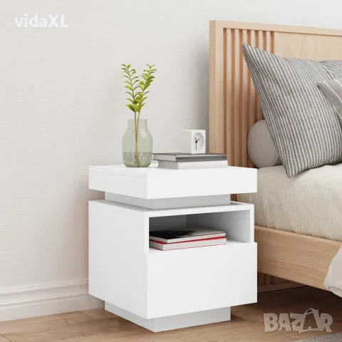 vidaXL Нощно шкафче с LED осветление, бяло, 40x39x48,5 см, снимка 3 - Шкафове - 56148118
