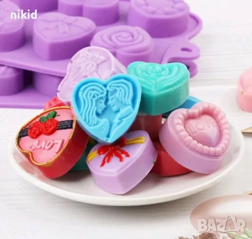 10 сърца сърце Свети Валентин различни силиконов молд форма фондан шоколад гипс бонбони декор, снимка 3 - Форми - 48955289