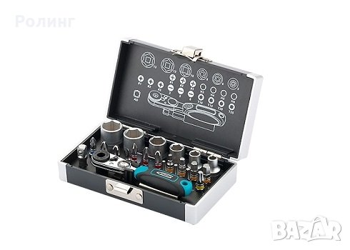 Комплект битове и вложки, 1/4", магнитен адаптер, 26 части, пластмасова кутия GROSS/11361