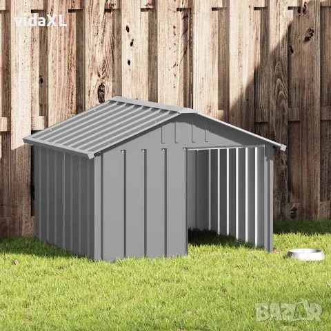 vidaXL Кучешка къща сива 116,5x103x81,5 см поцинкована стомана, снимка 2 - За кучета - 56146346