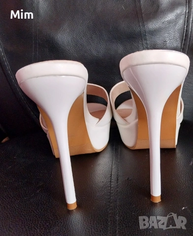 42 Бели дамски чехли с платформа 3 см. с ток 12 см , снимка 6 - Маратонки - 53657962