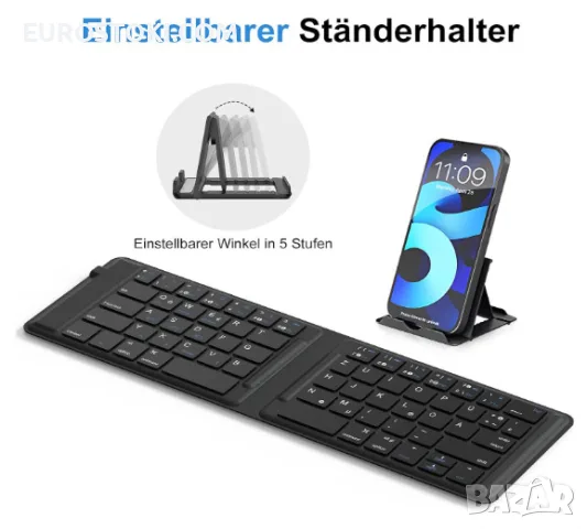 Сгъваема клавиатура OMOTON KB567, акумулаторна безжична Bluetooth клавиатура, със стойка за смартфон, снимка 4 - Клавиатури и мишки - 56239615