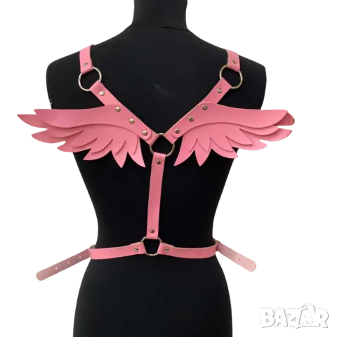 Кожен сутиен харнес нашийник, халки и катарами, сексуално облекло, бдсм, фетиш, готик, розов, снимка 6 - Бельо - 48803398
