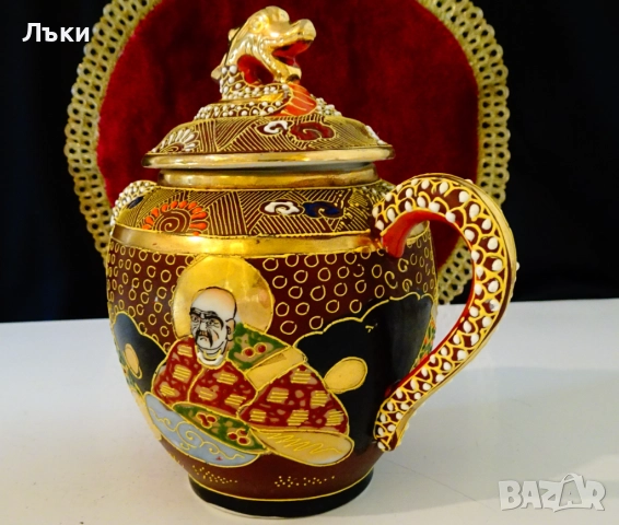 Захарница японски порцелан Satsuma,Дракон,злато,600 мл. , снимка 3 - Антикварни и старинни предмети - 51645333