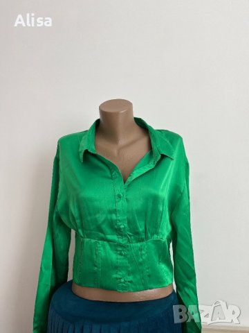 Сатенена зелена риза, снимка 2 - Ризи - 41764793