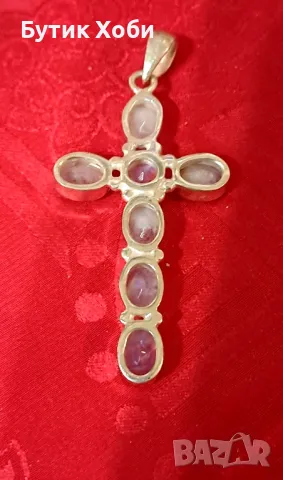 Сребърно кръстче бял опал, снимка 5 - Колиета, медальони, синджири - 49923911