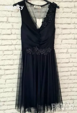 Рокля с тюл в цвят черен, снимка 2 - Рокли - 50414553