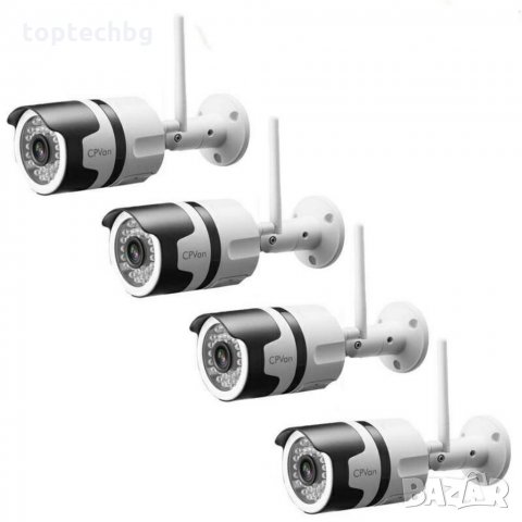 Комплект 4бр Wateproof Camera WIFI за външен монтаж, нощно виждане Full HD, снимка 1