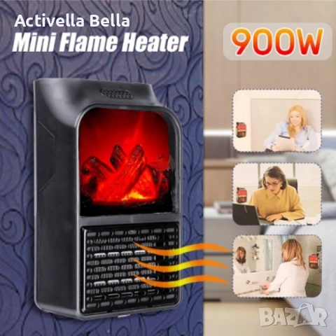 TV249 Мини печка с камина ефект / Материал: ABS; Цвят: черен; Напрежение: 220 V; Мощност: 500 W; Раз, снимка 12 - Отоплителни печки - 52557896