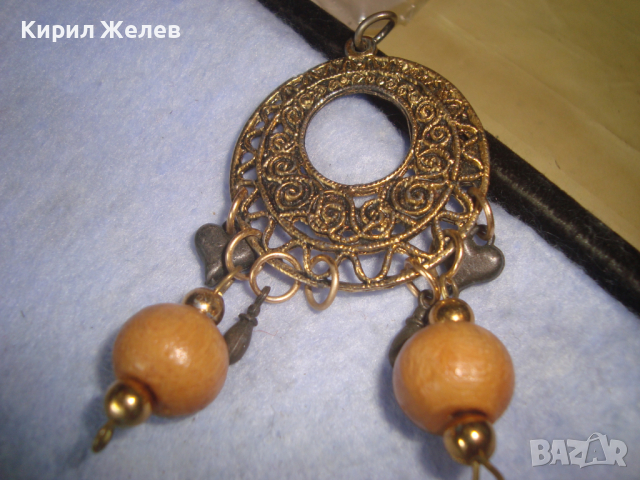 МЕСИНГОВ ФИЛИГРАНЕН СТИЛ АРТ НУВО МЕДАЛЬОН с ДЪРВЕНИ ТОПЧЕТА ВИСУЛКИ 73861, снимка 2 - Колиета, медальони, синджири - 36331467