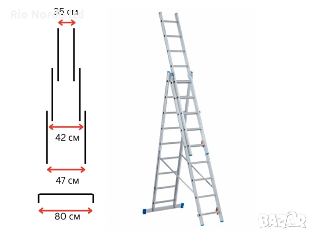 Стълба алумениева секционна 3х9 6,44м, снимка 10 - Други инструменти - 53556180