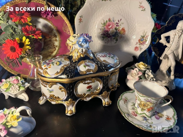 Dresden Porcelain RK Richard Klemm Germany Circa 1904 Oval Footed Lidded Dresser Jewelry Код P1747, снимка 4 - Декорация за дома - 52980489