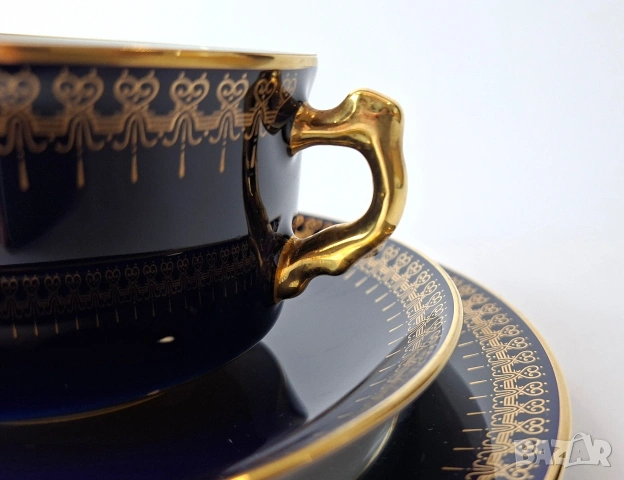Чаша за кафе - троен сет, кобалтов - Romanov, снимка 2 - Чаши - 53665954