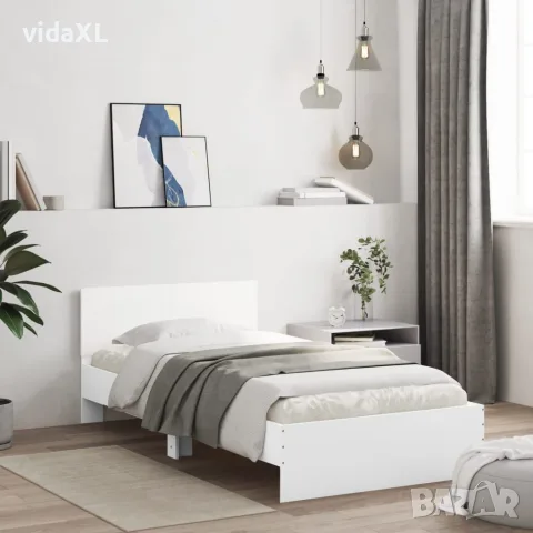 vidaXL Рамка за легло с табла, бяла, 100x200 см, инженерно дърво, снимка 2 - Спални и легла - 56148079