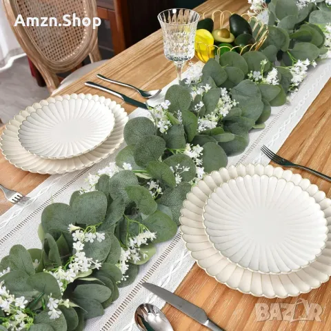 Декорация от евкалиптов гирлянд с бели цветя украса за сватба парти изкуствен евкалипт, снимка 11 - Други - 48005362