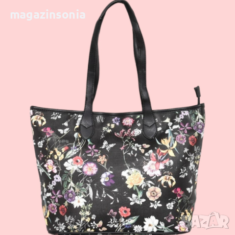Голяма дамска чанта с красив флорален принт, снимка 5 - Чанти - 44658107