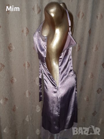 L Сатенена рокля в лилаво с пайети и воал, снимка 3 - Рокли - 41769426