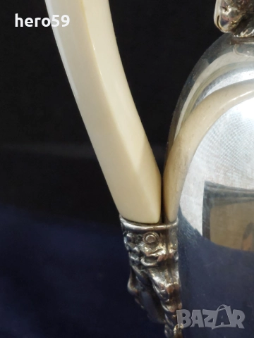 Сребърна кана с дръжка от слонова кост, сребро 800,вместимост 500мл.сребърна чаша, снимка 7 - Аксесоари за кухня - 51563660