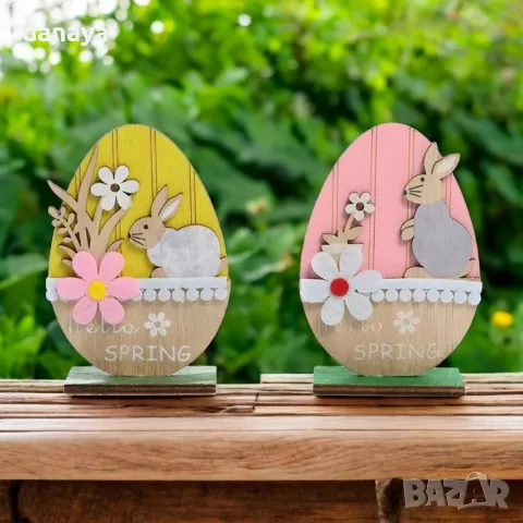 5825 Декоративно яйце на поставка със зайче, 11x8cm