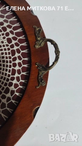 Дървен поднос с остъклено дъно и дантела, снимка 4 - Антикварни и старинни предмети - 52542418