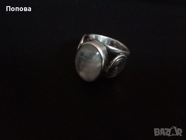 Уникален Винтидж масивен сребърен пръстен с естествен лунен камък ръчна изработка , снимка 5 - Пръстени - 39427573