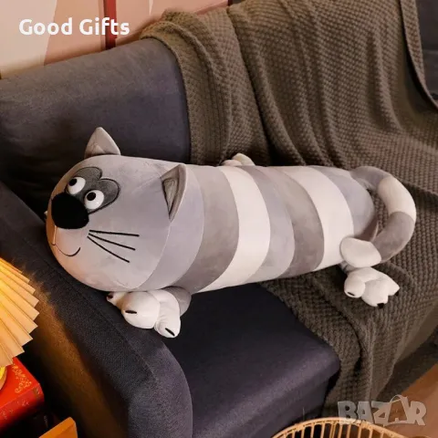 Голяма плюшена Котка Възглавница Long Cat Плюшена Възглавница дълга котка, снимка 3 - Плюшени играчки - 48530897